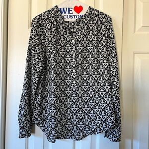J. Crew size XS black and white sheer 5 button popover blouse